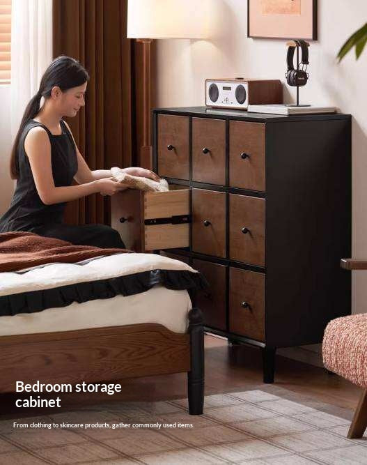 Rubberwood Solid 9-Drawer Dresser, Mid Century Bedroom Storage Cabinet