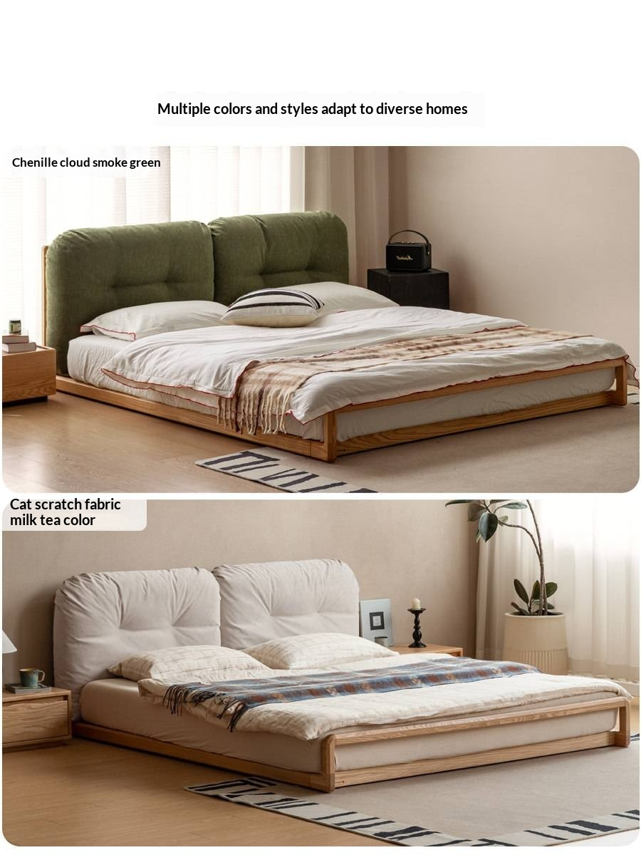 Ash Solid Wood Technology Cloth Floor Bed