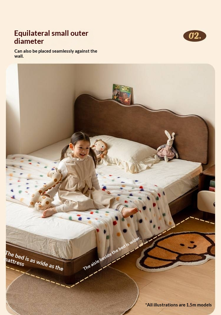 Rubberwood Solid Wood Low Kids Bed with Removable Legs and Adjustable Headboard Height