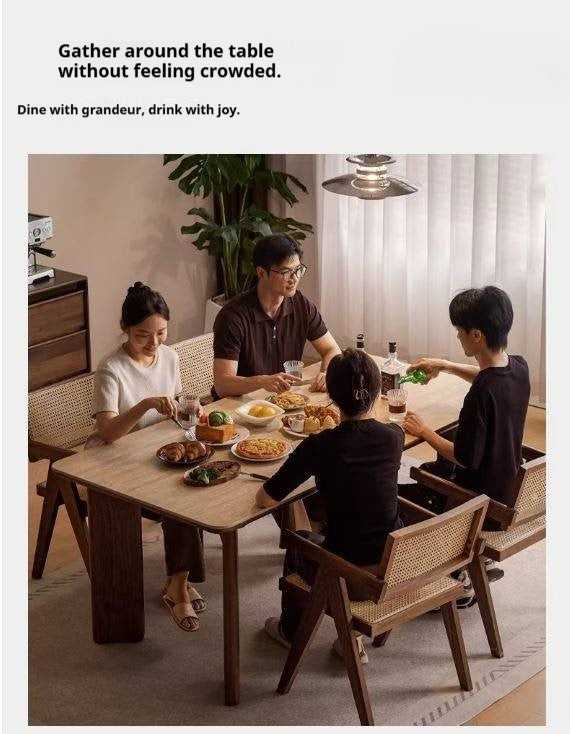 Black Walnut Solid Wood Travertine Slab Light Luxury Dining Table