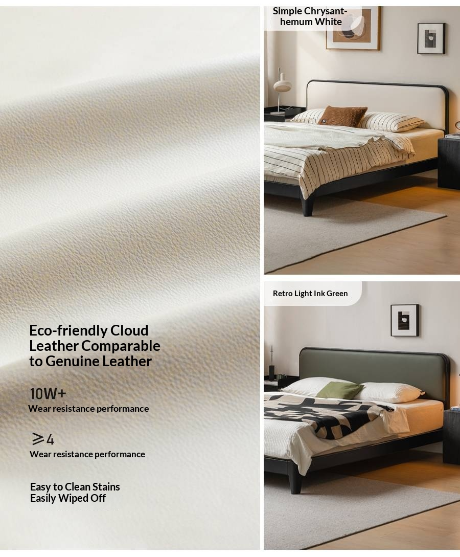 Rubberwood Solid Wood Bed — Modern Minimalist Black Design with Soft Headboard