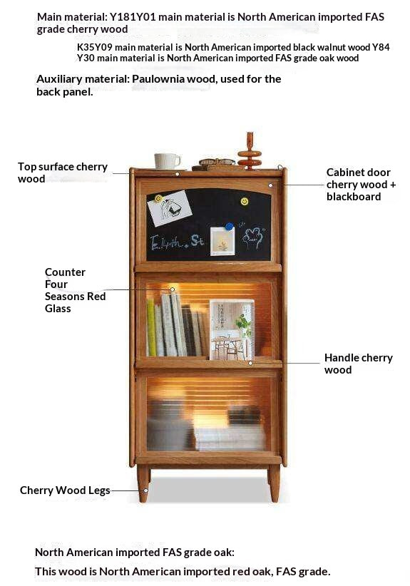 Cherry, Oak Solid Wood Japanese Flip Glass Door Bookcase