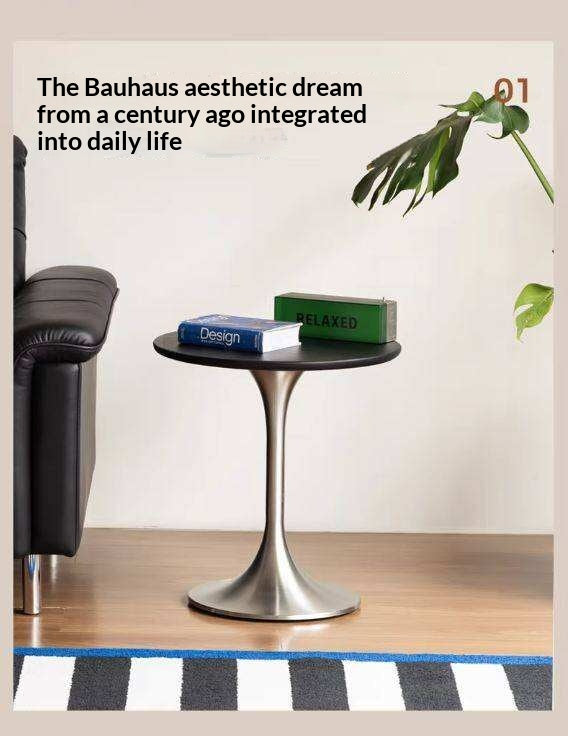 Poplar, Ash Solid Wood Side Table with Round Shape and Wrought Iron Frame