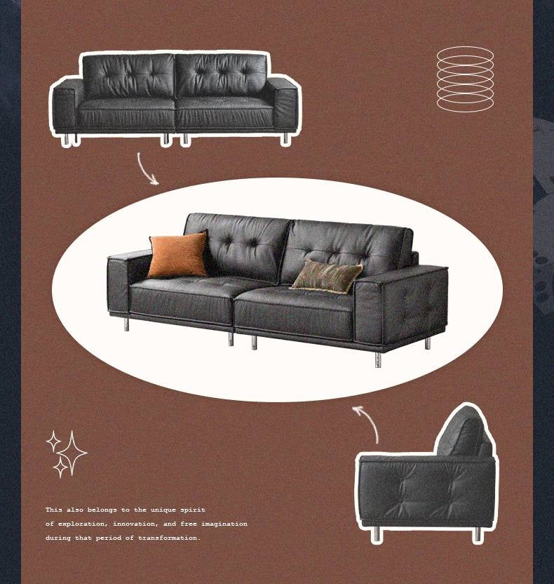 Genuine Leather Medieval Style Black tofu block Sofa