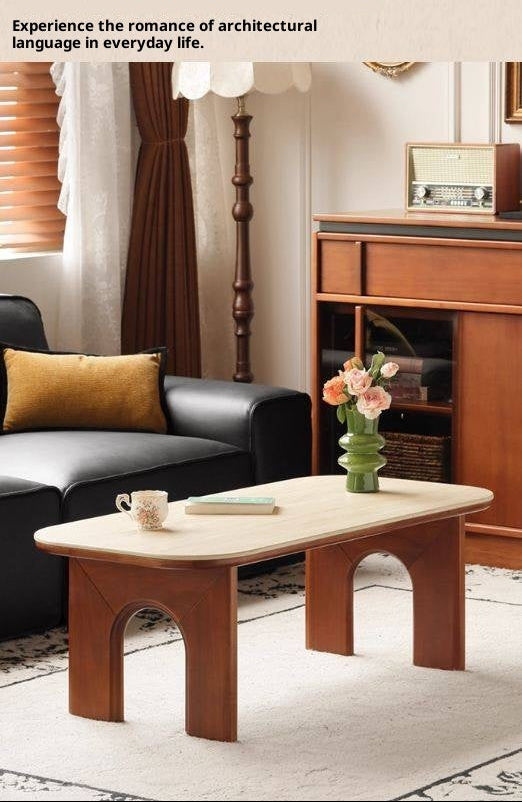 Poplar Solid Wood French Retro Rock Plate Coffee Table.