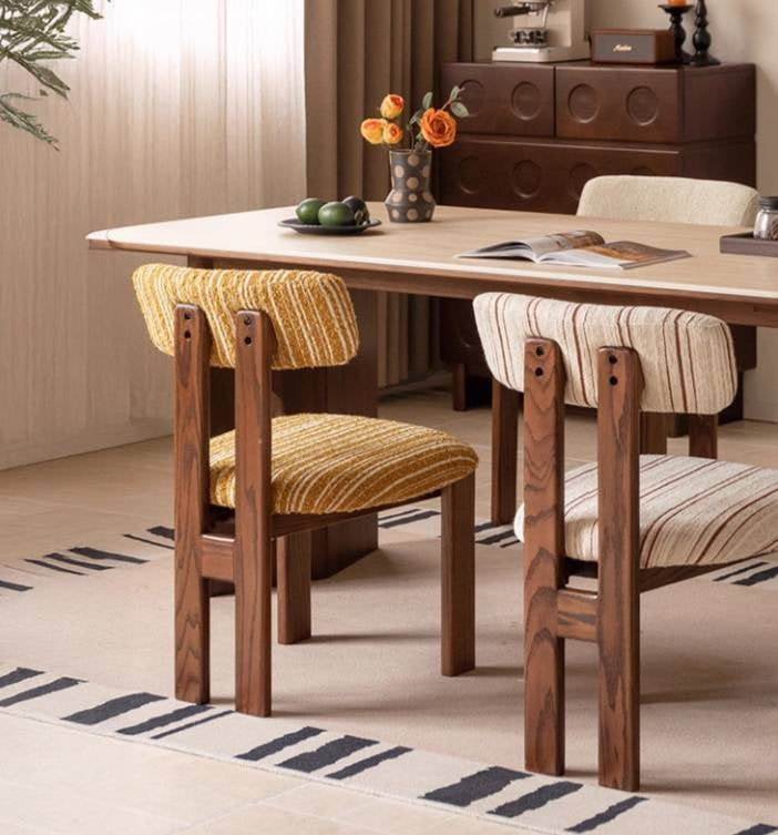 4 pcs -Oak, Black walnut solid wood Upholstered Dining Chair, Postmodern Retro