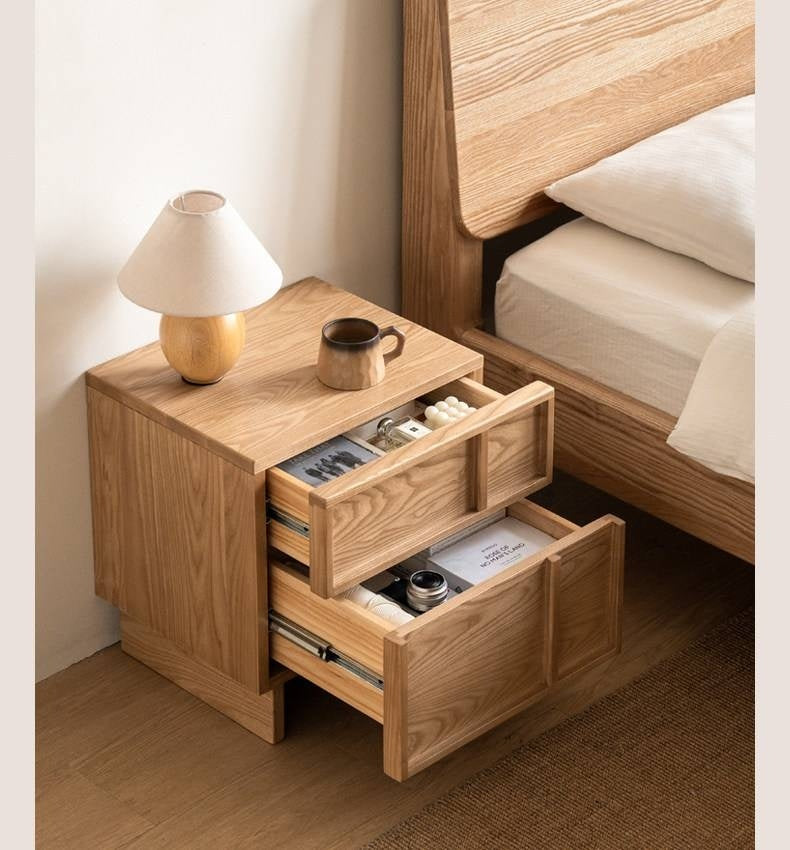 Ash Solid Wood Wabi-Sabi Style Nightstand.