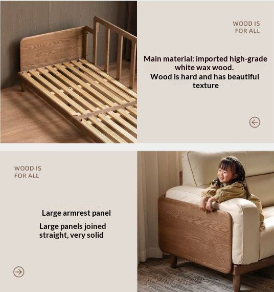 Ash Solid Wood Genuine Leather High Back Sofa