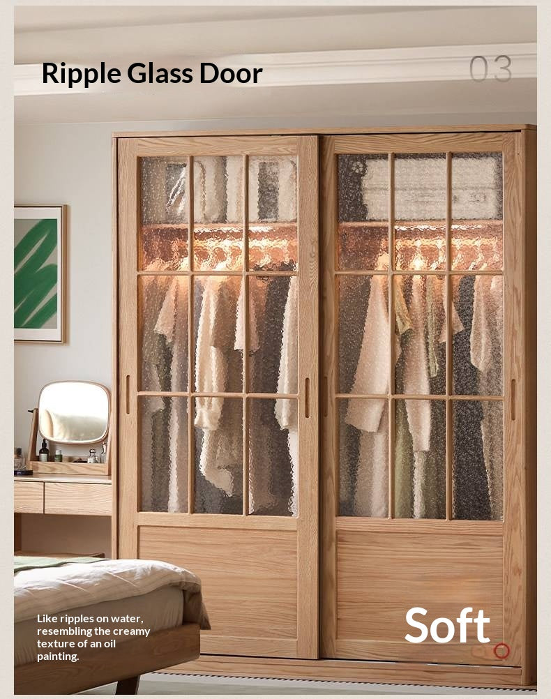 Oak Solid Wood Wardrobe Cabinet with Minimalist Songshi Storage