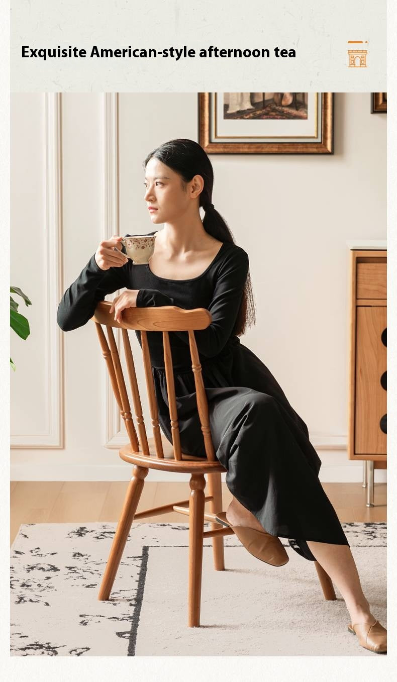 Set 4 pcs Cherry Solid Wood Retro Backrest Chair
