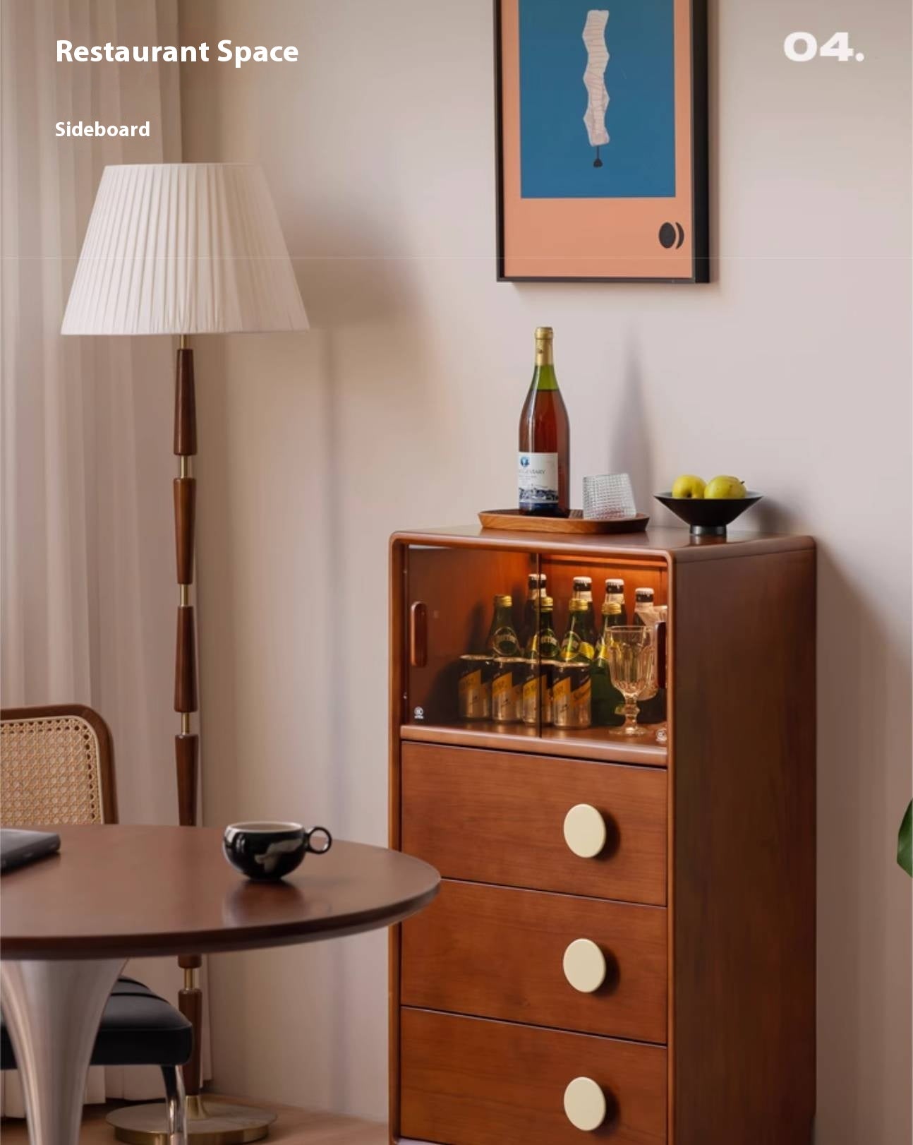 Poplar, Cherry Solid Wood Middle Ages Side Cabinet.