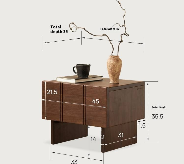 Black Walnut, Oak Wood Wabi-Sabi Style Nightstand