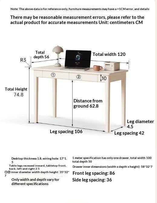 Solid RubberWood Wood Office Desk with Drawer