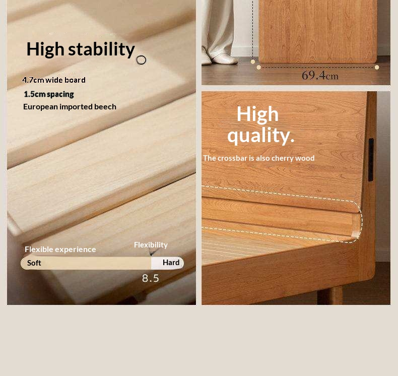 Cherry Solid Wood Bed Modern Minimalist Luminous Bed