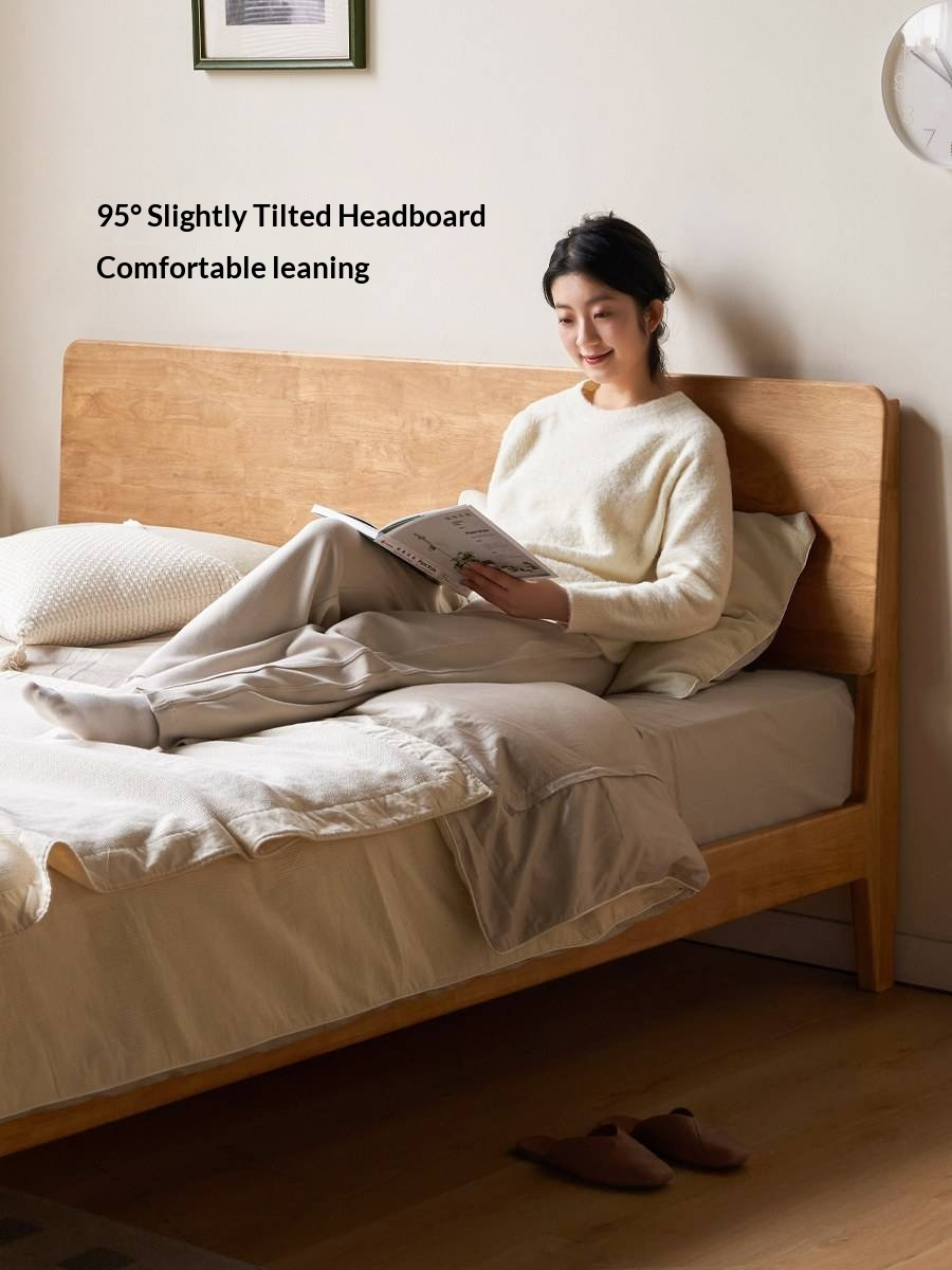 Rubberwood Solid Wood Bed — Modern Minimalist Design