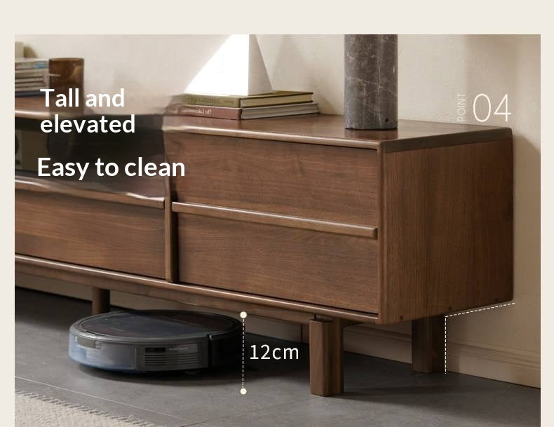 Black Walnut Solid Wood Luxury Style TV Cabinet with Slab Top and Storage