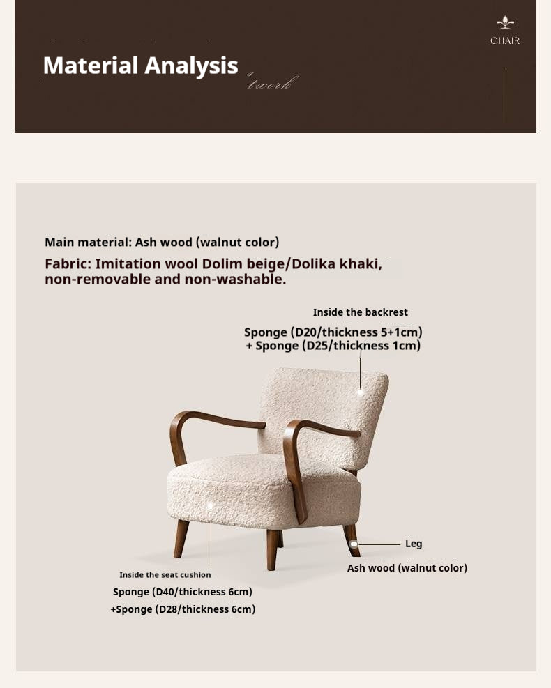 Ash Solid Wood French Retro Teddy Armchair