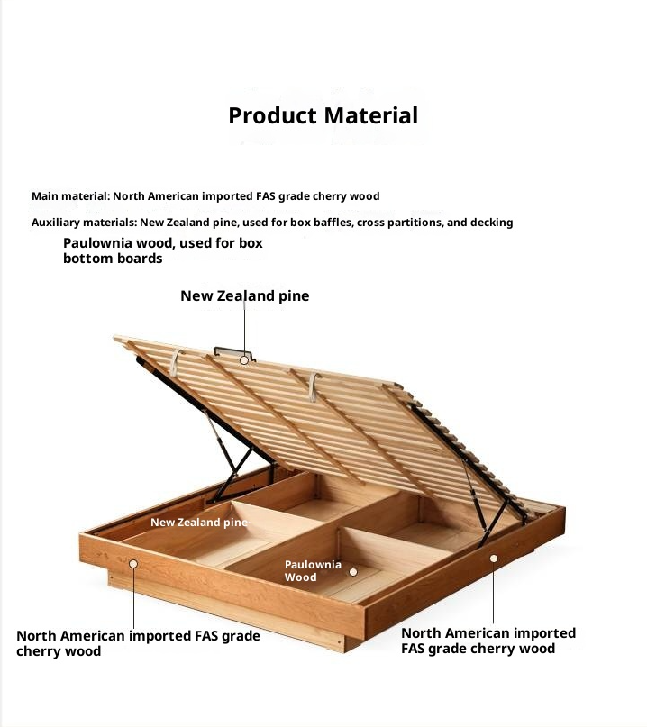 Cherry Solid Wood Floating Platform Box Bed, Headboard-Free Bed