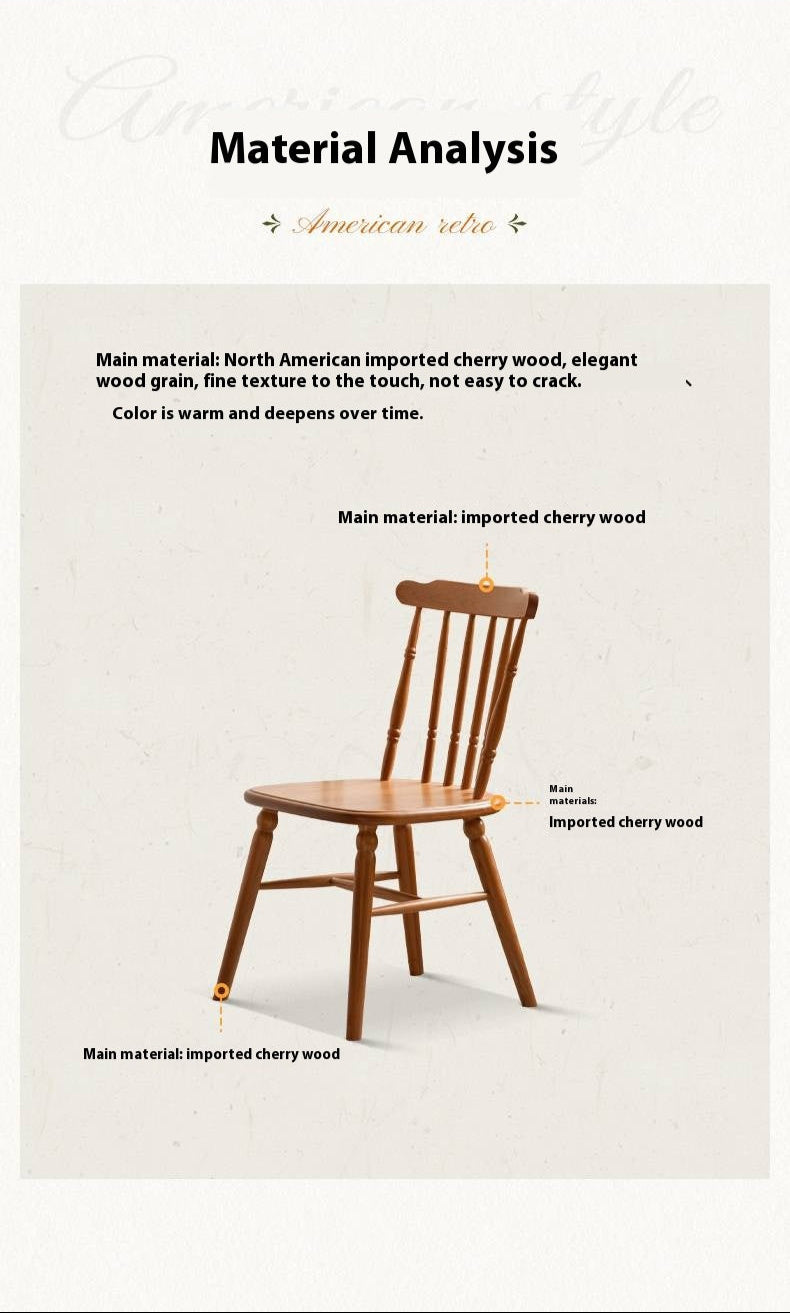 Set 4 pcs Cherry Solid Wood Retro Backrest Chair