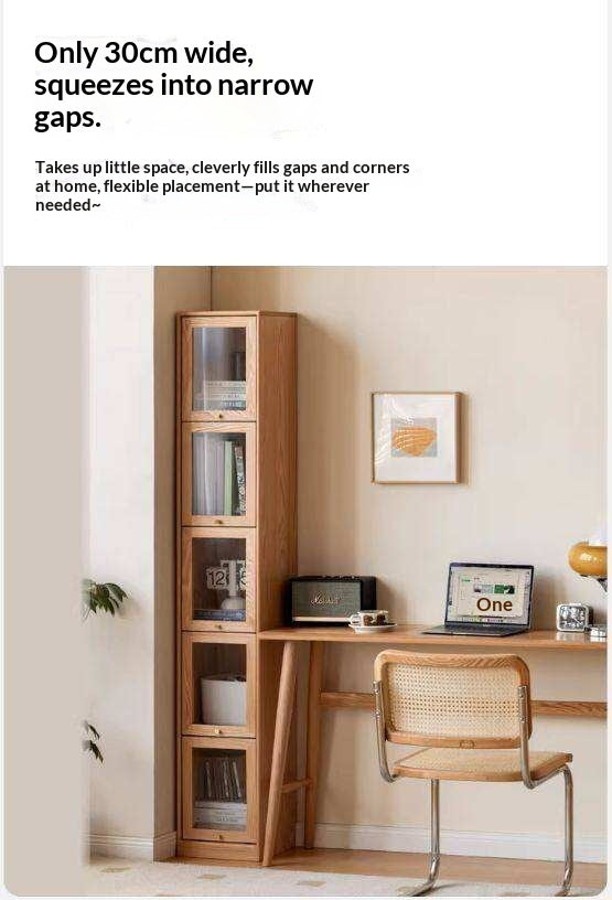 Oak Solid Wood Bookcase Corner Glass Flip Door