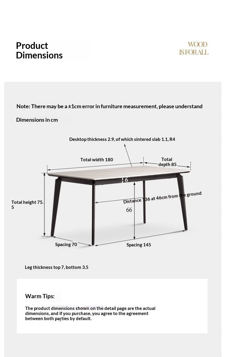 Solid Rubberwood Modern Minimalist Rock Board Dining Table