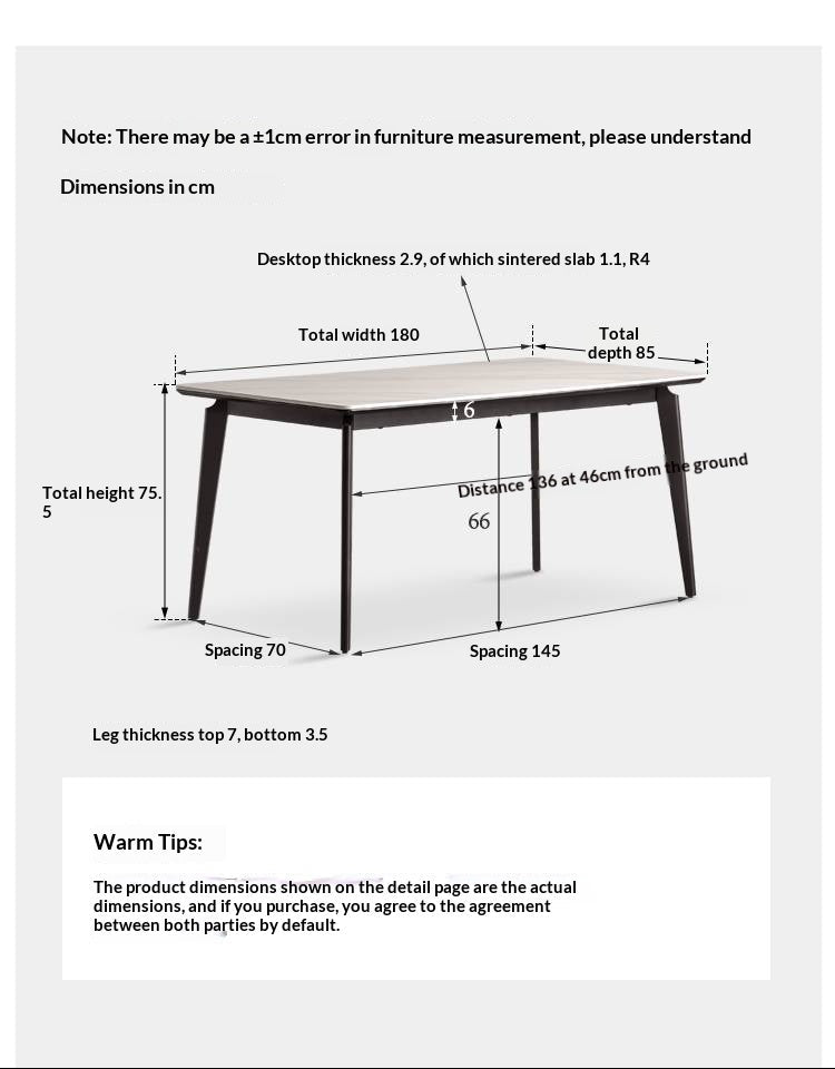 Solid Rubberwood Modern Minimalist Rock Board Dining Table