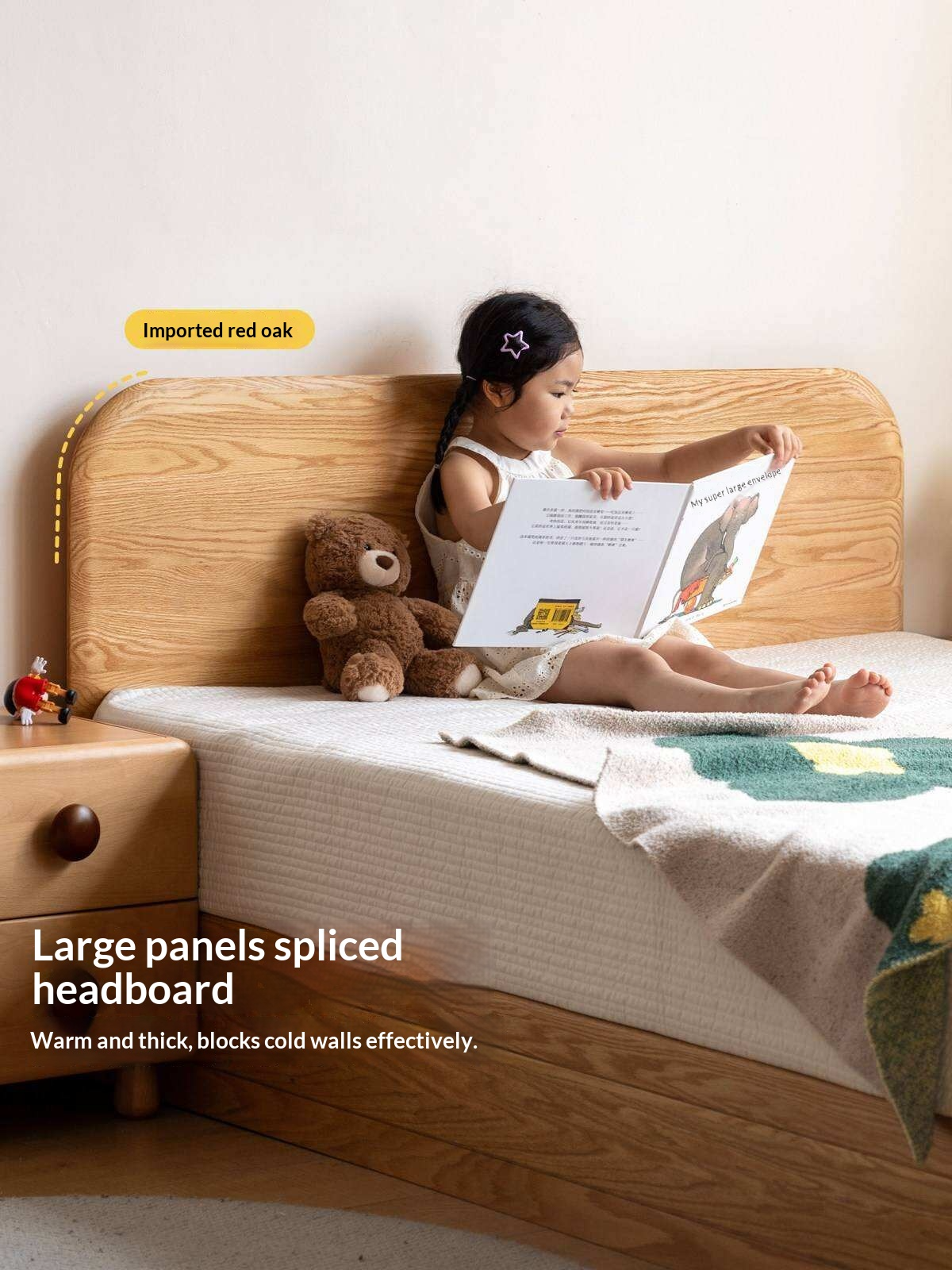 Oak Solid Wood Kids Storage Bed with End-Lift Opening
