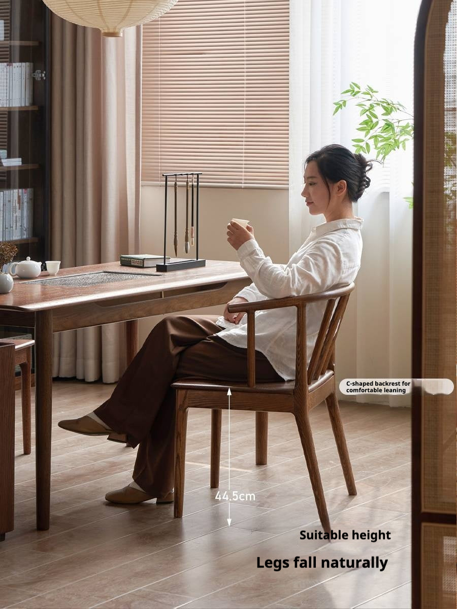Black Walnut, Oak Solid Wood Round Tea Chair
