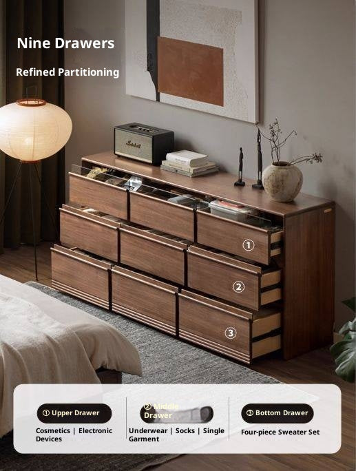 Black Walnut Solid Wood Nine-Drawer Chest