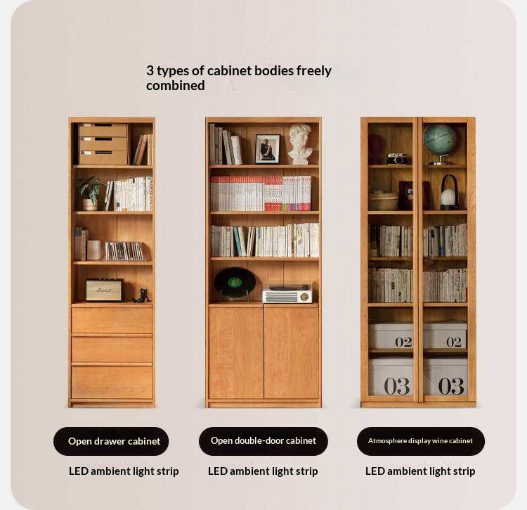 Cherry Solid Wood Bookcase Display Storage Cabinet for Study