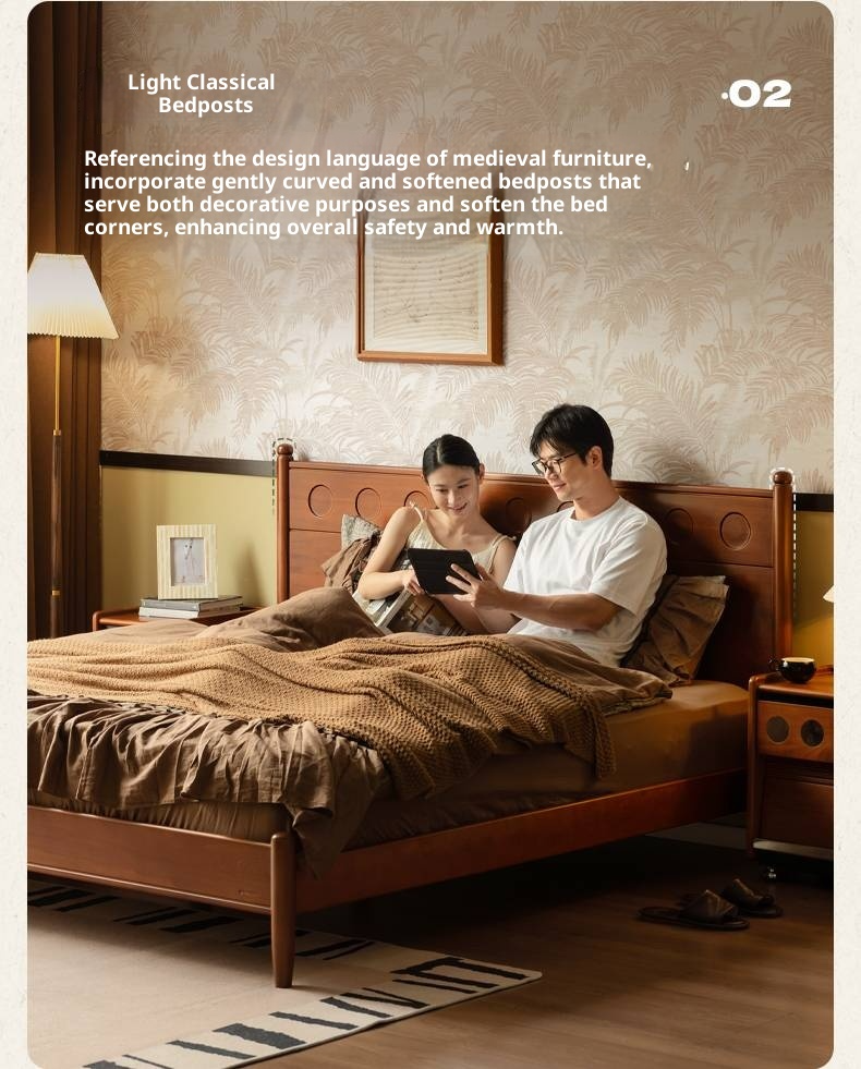 Poplar Solid Wood Bed, Bauhaus Vintage Style