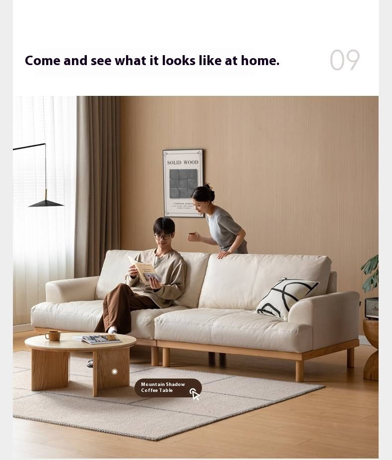 Oak Solid Wood Genuine Leather Sofa