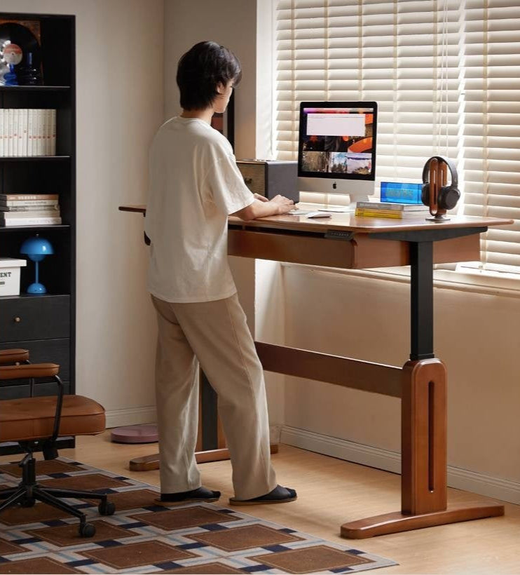 Pine Solid Wood Retro Electric Lift Desk