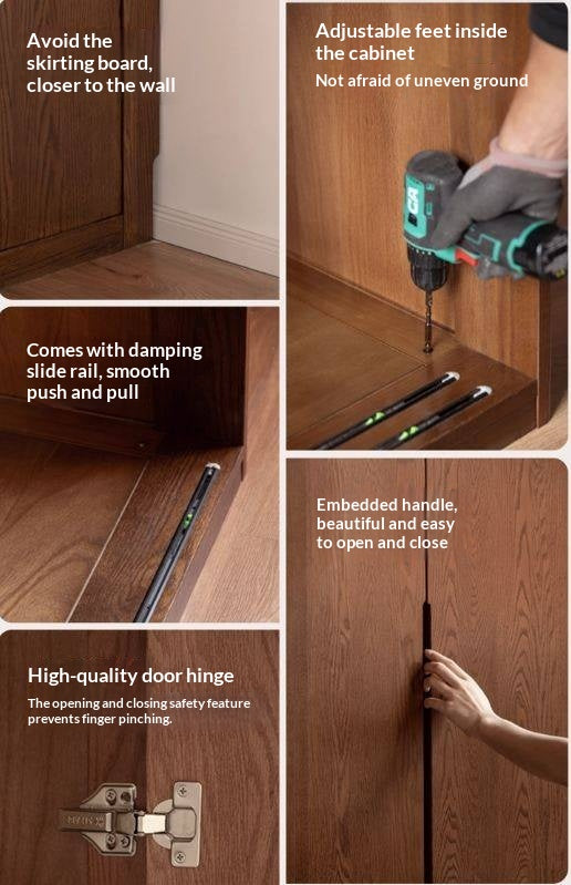 Oak Solid Wood Modern Style Wardrobe with Sliding Door