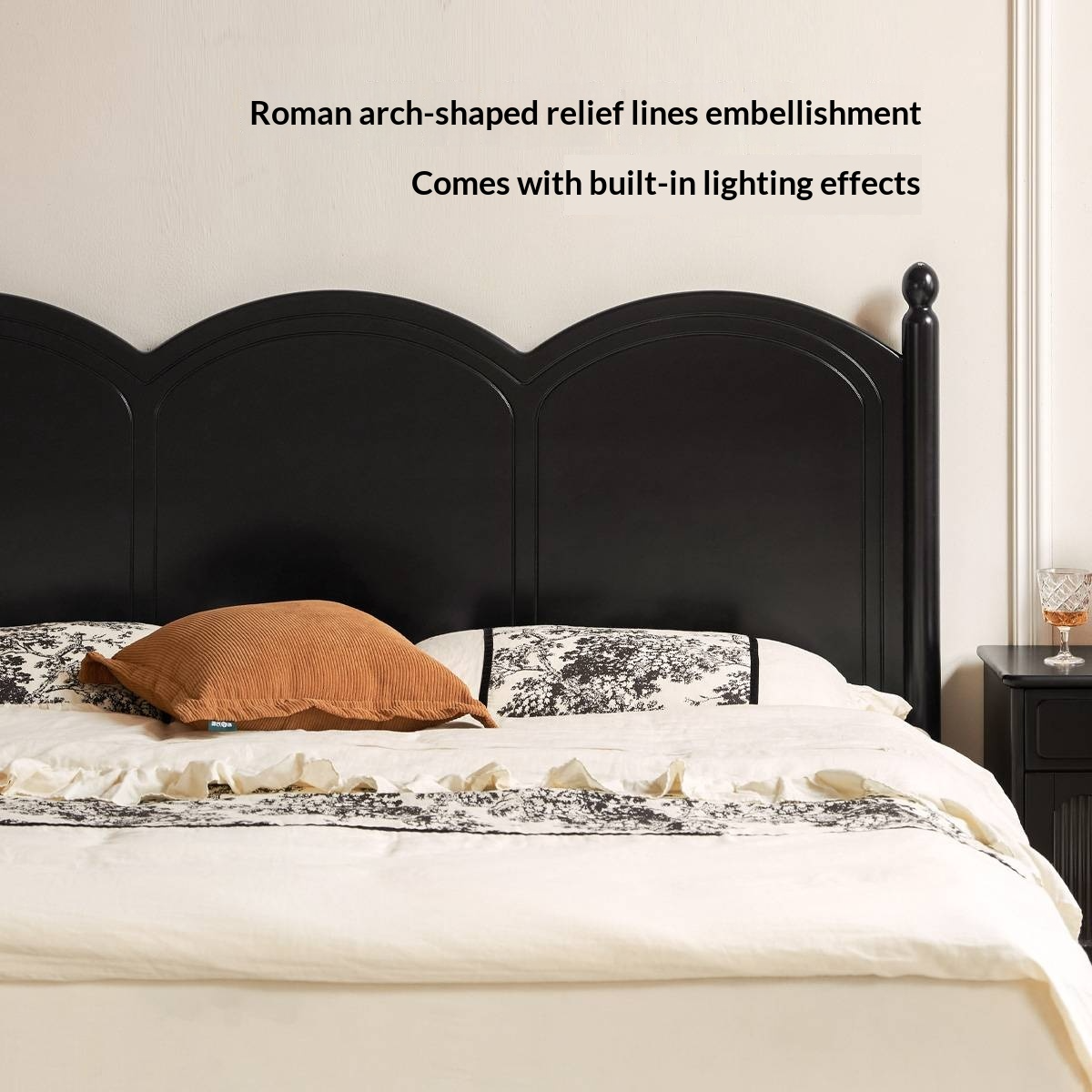 Rubberwood Solid Wood Bed — French Vintage Style, Large Slab Bed