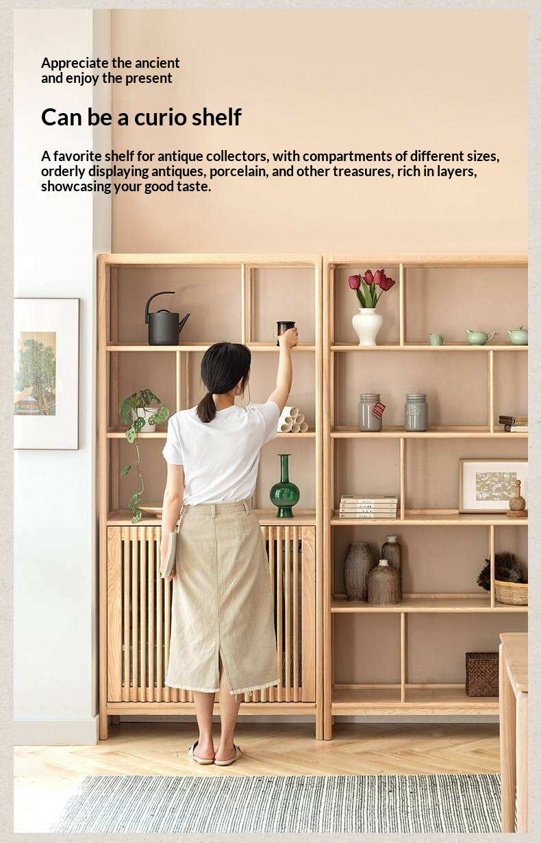 Ash Solid Wood Bookshelf Combined Bookcase Display Cabinet Wall Shelf