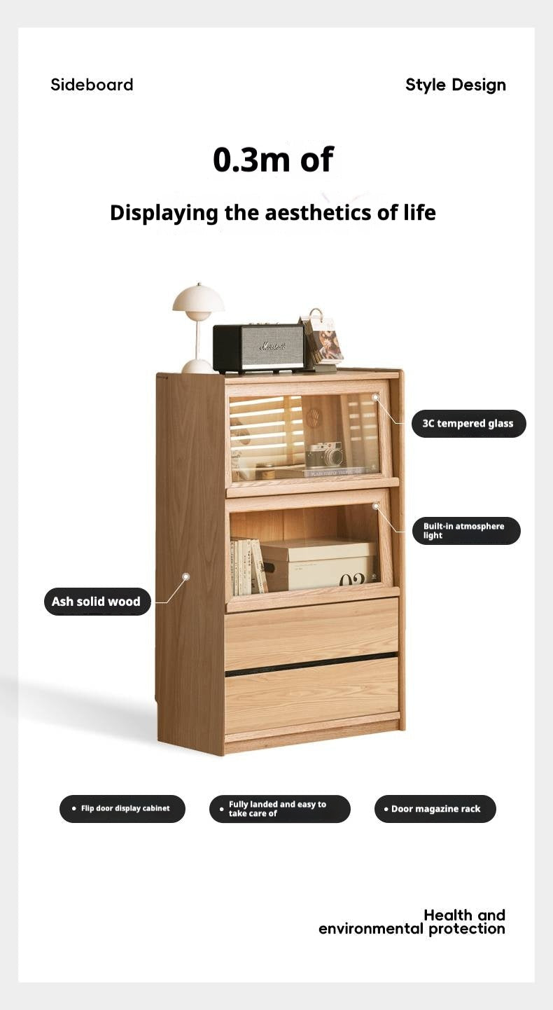 Ash Solid Wood Modern Side Cabinet.
