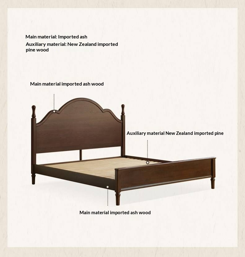 Ash Solid Wood Bed — American Retro Style