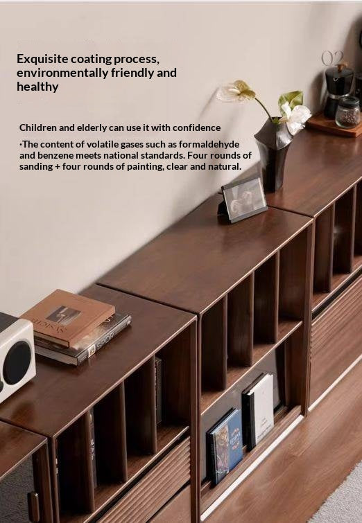 Golden Sandalwood Solid Wood Wall-Mounted Bookcase with Free Combination Grid Design