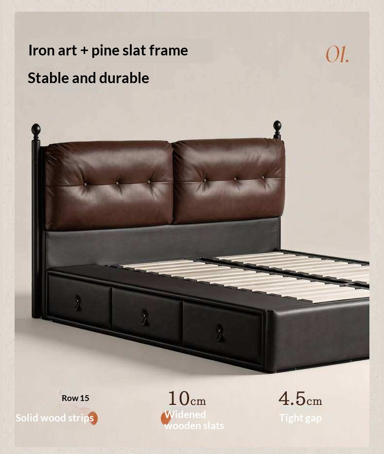 Genuine Leather Luxury Storage Bed with Lift-Up Storage Box Bed