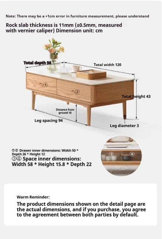 Oak Solid Wood Coffee Table Slate