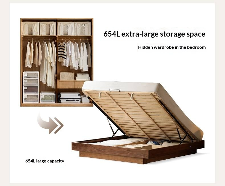 Black Walnut Solid Wood Platform Box Bed, Headboard-Free Bed Night Light Suspended Bed