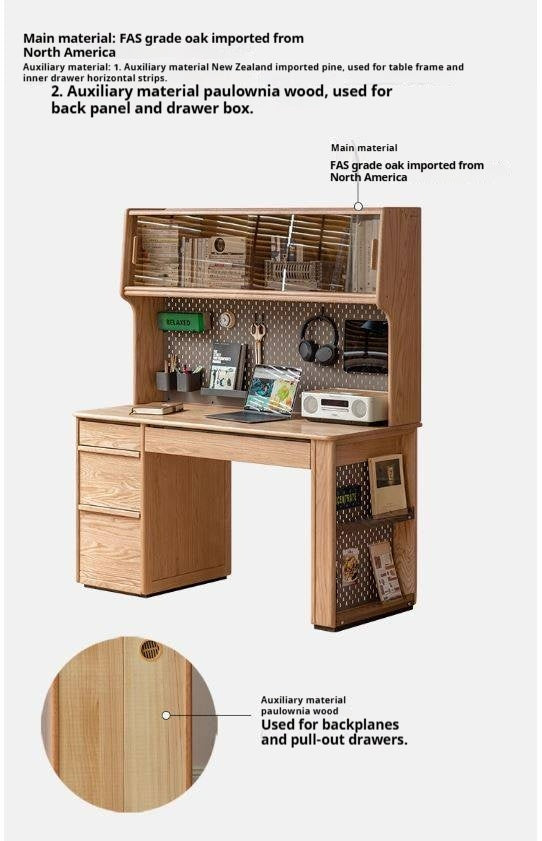 Oak Solid Wood Modern Computer Desk With Shelf