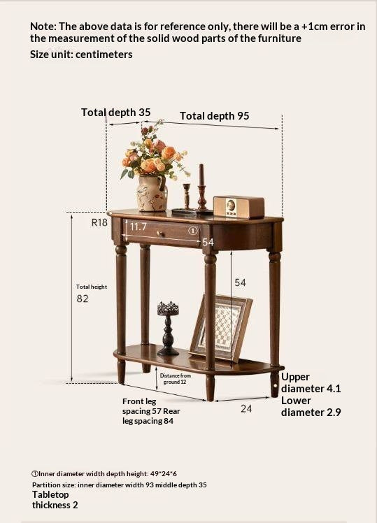 Sandalwood Solid Wood Traditional Demilune Console Table with Turned Legs and Drawer