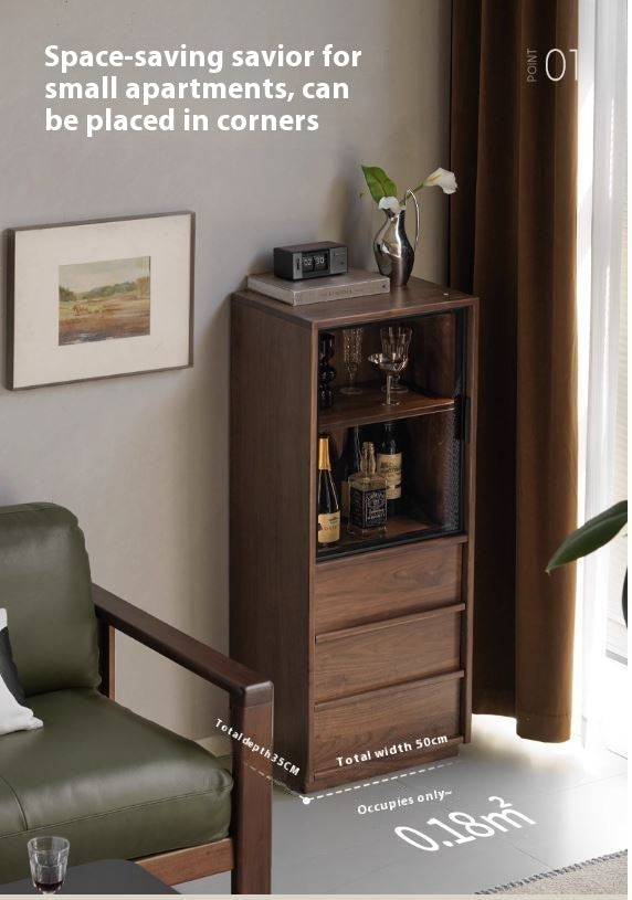 Black Walnut, Ash Solid Wood Side Cabinet With Light Display.