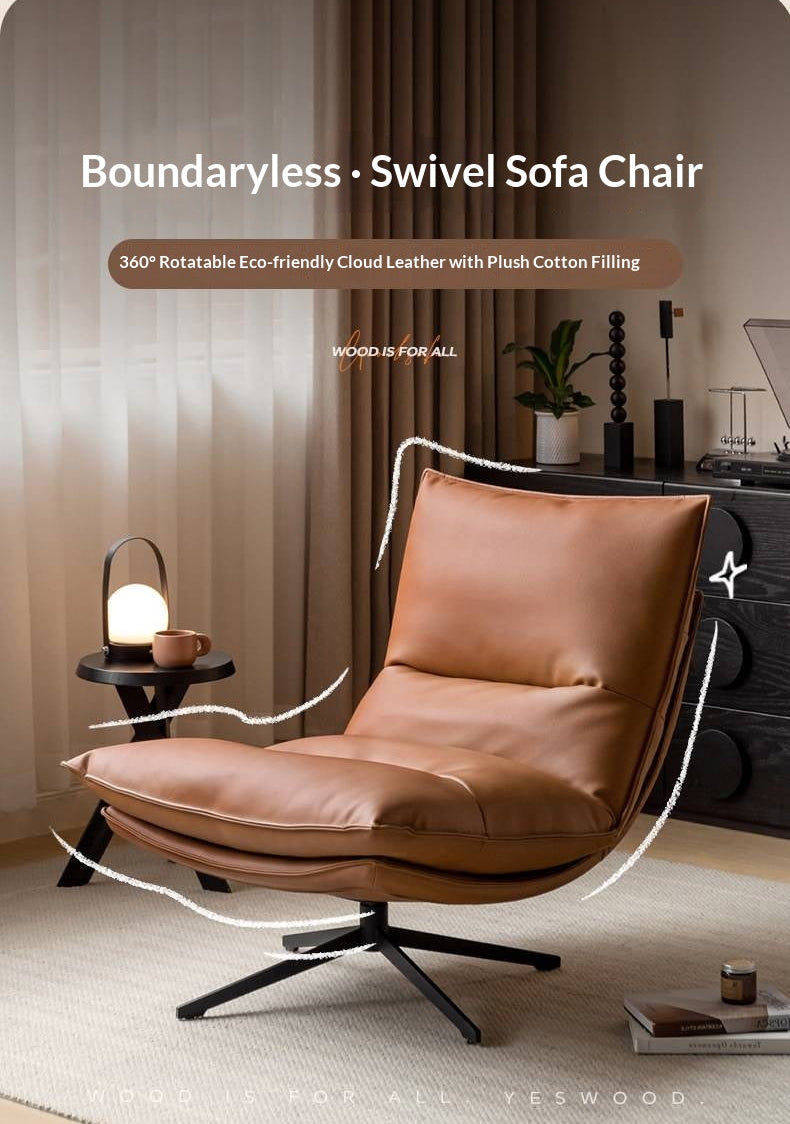 Italian Modern Swivel Lounge Chair with Upholstered Cushion eco leather