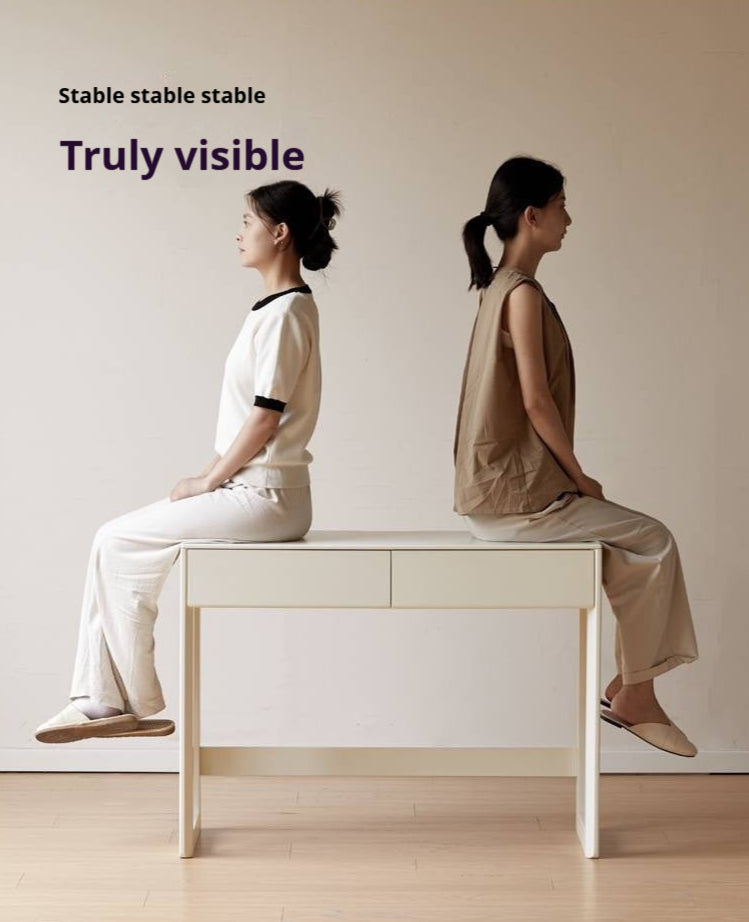 Solid Rubberwood White Cream Wind Vanity Table.