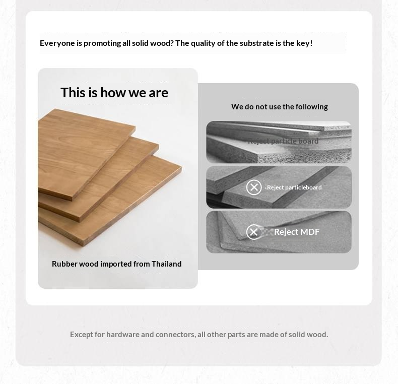 Rubberwood Solid Wood Bed — Modern Minimalist Design with Black Soft Headboard