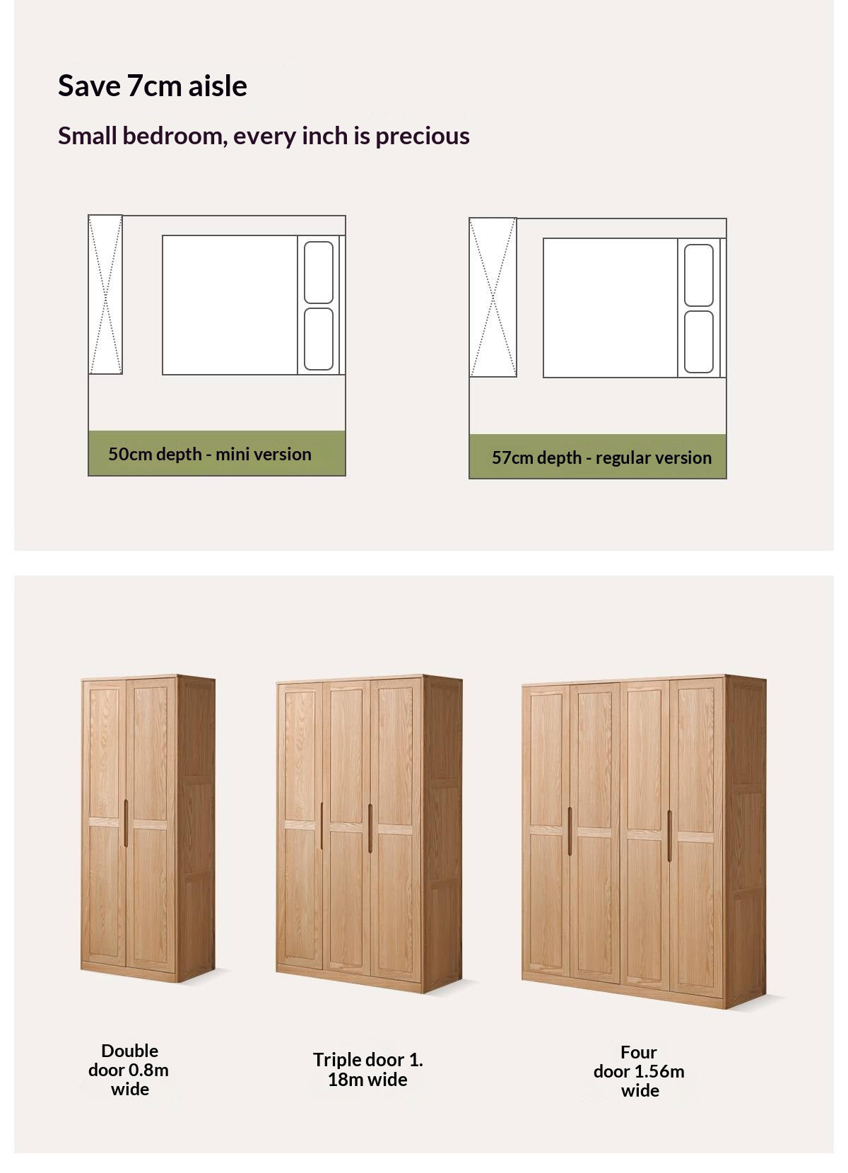 Oak Solid Wood Wardrobe Sliding Door.