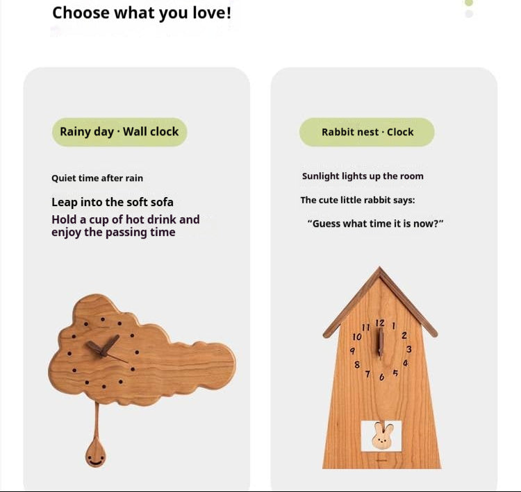 Cherry Solid Wood Nordic Style Eco Friendly Wall Clock